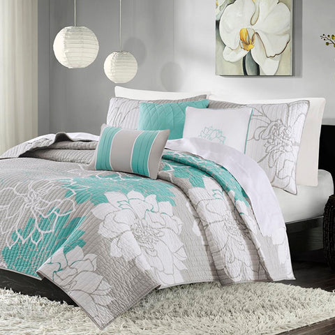 Madison Park Lola 6 Piece Reversible Cotton Printed Coverlet Set Full/Queen