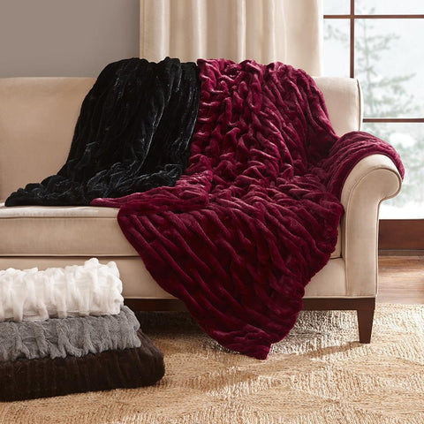 Madison Park Luxury Ruched Fur Throw 50x60"