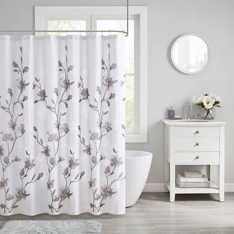 Madison Park Magnolia Floral Printed Burnout Shower Curtain 72x72"