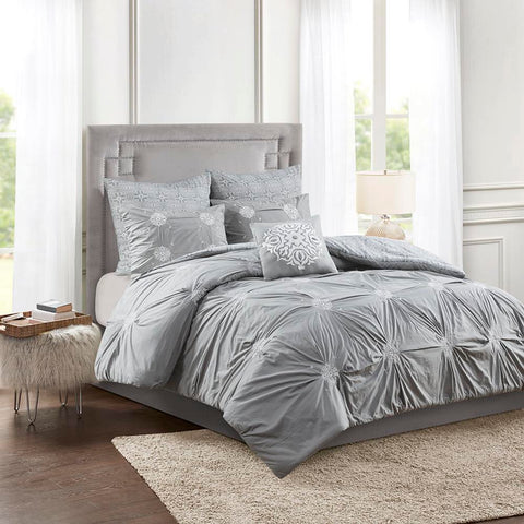 Madison Park Malia 6 Piece Embroidered Cotton Reversible Comforter Set Full/Queen