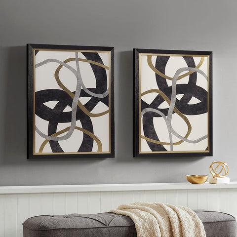 Madison Park Moving Midas  Abstract Gold Foil Framed Canvas 2 Piece Set