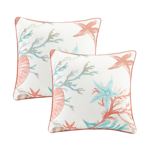 Madison Park Pebble Beach Cotton Printed Square Pillow Pair with Solid Reverse 20x20"