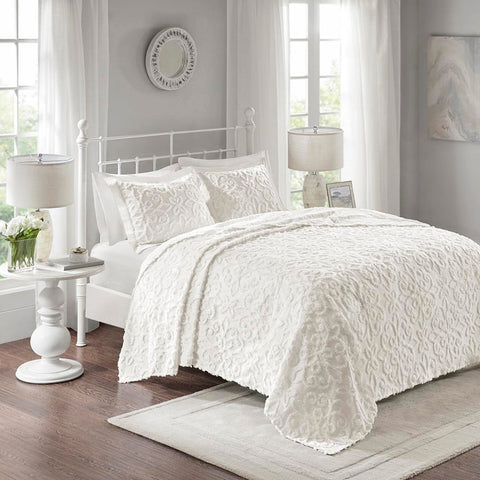 Madison Park Sabrina 3 Piece Tufted Cotton Chenille Bedspread Set Full/Queen