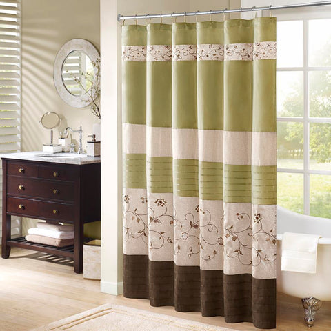 Madison Park Serene Faux Silk Embroidered Floral Shower Curtain 72x72"