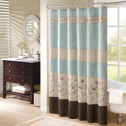 Madison Park Serene Faux Silk Embroidered Floral Shower Curtain 72x72"