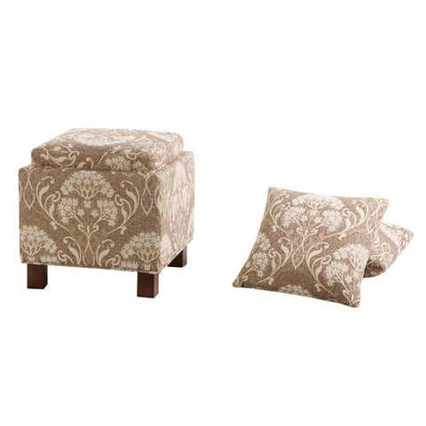 Madison Park Shelley Square Storage Ottoman with Pillows In Taupe