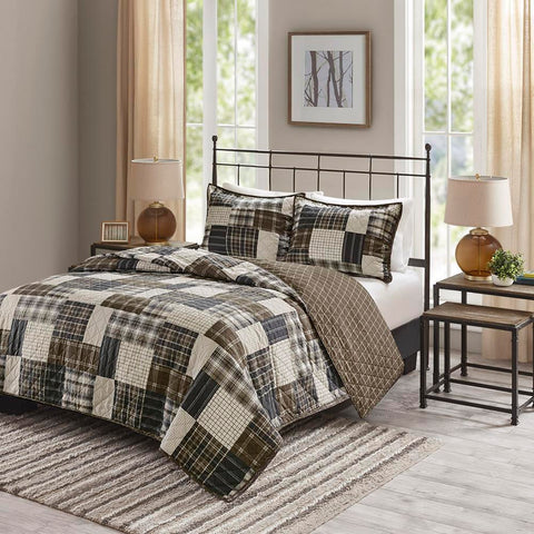 Madison Park Timber 3 Piece Reversible Printed Coverlet Set Full/Queen
