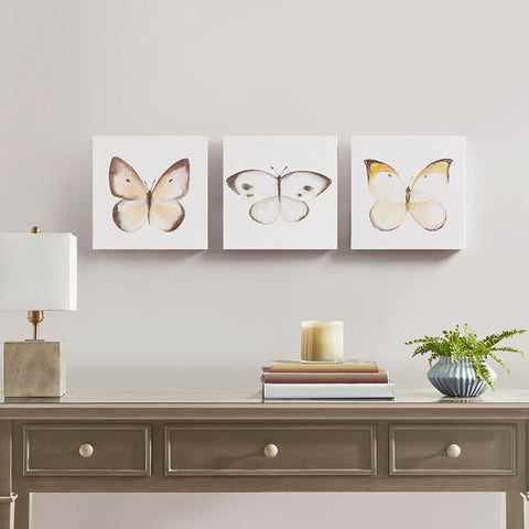 Madison Park Vintage Butterfly Hand Embellished Butterfly 3 Piece Canvas Set