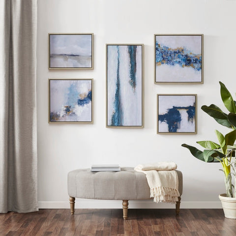 Martha Stewart Blue Drift Framed Embellished Canvas Gallery 5PC Set