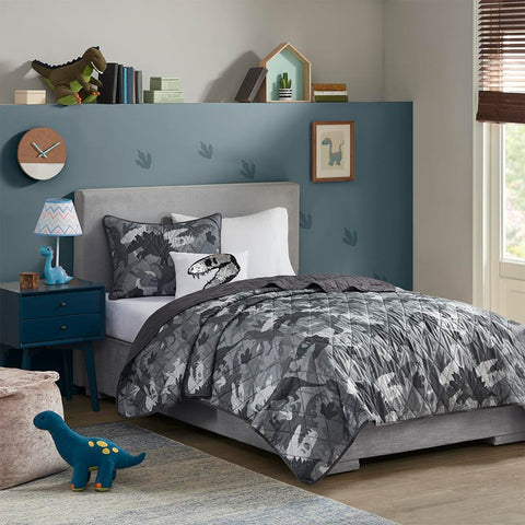 Mi Zone Dylan Printed Dino Camo Reversible Coverlet Set Twin