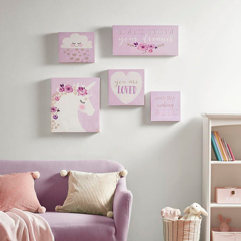 Mi Zone Lavender Dream Printed Canvas with Gold Glitter 5 Piece Set