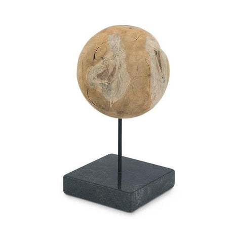 Moes Home Collection Round Teak Ball On Black Marble Base Large