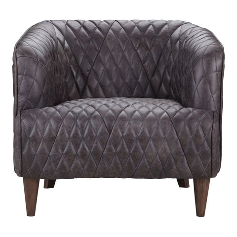 Moes Home Magdelan Tufted Leather Arm Chair Antique Ebony