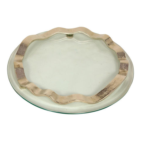 Moes Home Nickel Banded Glass Tray in Nickel
