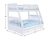 OS Home and Office Furniture Model 0218-K3-R-KD, Solid Pine Twin over Full Bunk Bed with Three Drawers in Casual White