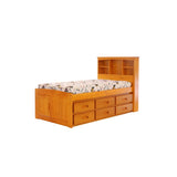 OS Home and Office Furniture Model 2120-K6-KD Solid Pine Twin Captains Bookcase Bed with 6 drawers in Warm Honey