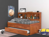 OS Home and Office Furniture Model 2122-K3-KD, Solid Pine Twin Daybed with Three Drawers and Twin Trundle in Warm Honey