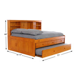 OS Home and Office Furniture Model 2123-K3-KD, Solid Pine Full Daybed with Three Drawers and Twin Trundle in Warm Honey