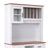 OS Home and Office Furniture Model 25307 Countryside Buffet Hutch with Glass Framed Door, Decorative Plate Storage, and Coffee Cup Hooks
