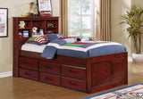 OS Home and Office Furniture Model 2820-K12-KD Solid Pine Twin Captains Bookcase Bed with 12 drawers in Rich Merlot