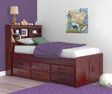 OS Home and Office Furniture Model 2820-K12-KD Solid Pine Twin Captains Bookcase Bed with 12 drawers in Rich Merlot