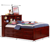 OS Home and Office Furniture Model 2821-K12-KD Solid Pine Full Captains Bookcase Bed with 12 drawers in Rich Merlot