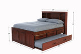 OS Home and Office Furniture Model 2821-K3-KD Solid Pine Full Captains Bookcase Bed with Twin Trundle and 3 drawers in Rich Merlot