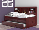 OS Home and Office Furniture Model 2822-K3-KD, Solid Pine Twin Daybed with Three Drawers and Twin Trundle in Rich Merlot