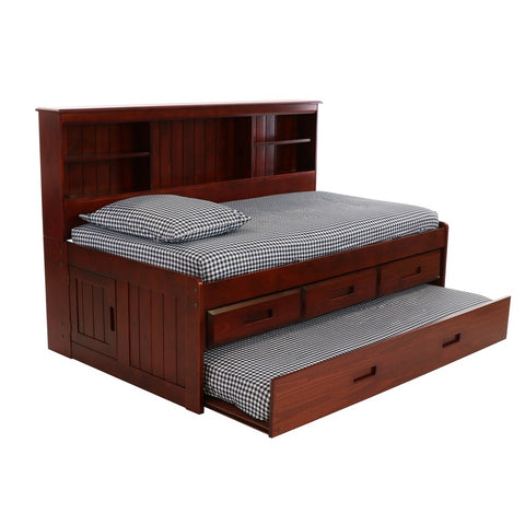 OS Home and Office Furniture Model 2822-K3-KD, Solid Pine Twin Daybed with Three Drawers and Twin Trundle in Rich Merlot