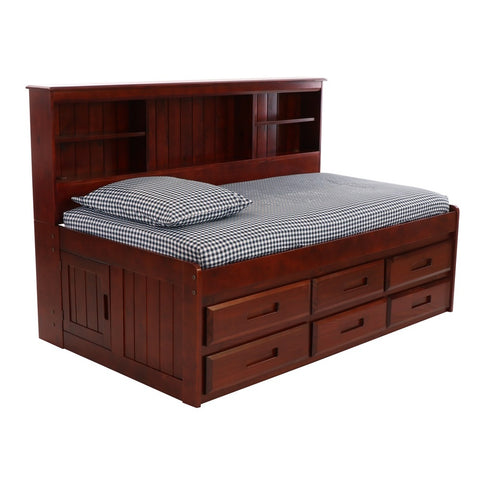 OS Home and Office Furniture Model 2822-K6-KD, Solid Pine Twin Daybed with Six Sturdy Drawers in Rich Merlot