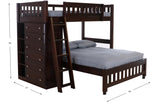 OS Home and Office Furniture Model 2905R, Solid Pine Twin Over Full Loft Bed with Six Drawers in Dark Espresso