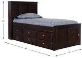 OS Home and Office Furniture Model 2920-K12-KD Twin Bookcase Bed with Twelve Drawers in Dark Espresso