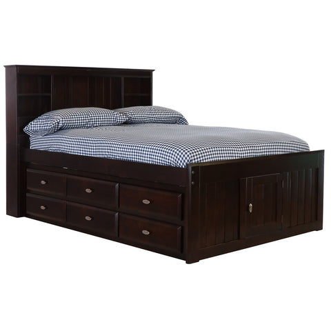 OS Home and Office Furniture Model 2921-K12-KD Full Size Bookcase Bed with Twelve Drawers in Dark Espresso