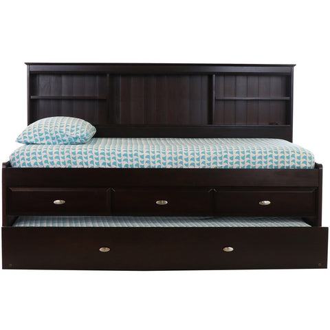 OS Home and Office Furniture Model 2922-K3-KD, Solid Pine Twin Daybed with Three Drawers and Twin Trundle in Dark Espresso