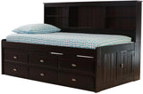 OS Home and Office Furniture Model 2922-K6-KD, Solid Pine Twin Daybed with Six Drawer Storage Unit in Dark Espresso