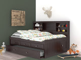 OS Home and Office Furniture Model 2923-K3-KD, Solid Pine Full Daybed with 3 Drawers and Twin Trundle in Dark Espresso