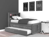 OS Home and Office Furniture Model 3220-K3-KD Solid Pine Twin Captains Bookcase Bed with Twin Trundle and 3 drawers in Charcoal Gray