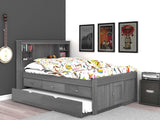OS Home and Office Furniture Model 3221-K3-KD Solid Pine Full Captains Bookcase Bed with Twin Trundle and 3 drawers in Charcoal Gray