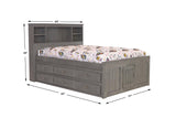 OS Home and Office Furniture Model 3221-K6-KD Solid Pine Full Captains Bookcase Bed with 6 drawers in Charcoal Gray
