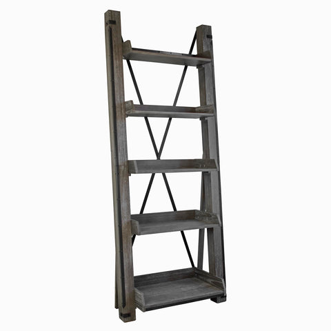 OS Home and Office Furniture Model 33400 Industrial Open Ladder Bookcase in Washed Driftwood Finish