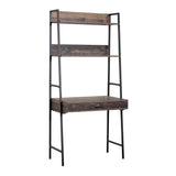 OS Home and Office Furniture Model 41106  Ladder Style Desk with Drawer and Two Shelves with Metal Uprights