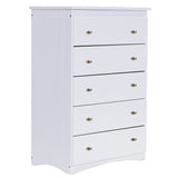 OS Home and Office Furniture Model 80255KD, Solid Pine Five Drawer Chest in Casual White