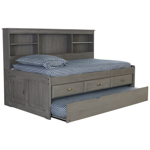 OS Home and Office Furniture Model 83222-3-KD, Solid Pine Twin Daybed with Three Drawers and Twin Trundle in Charcoal Gray