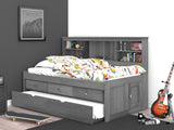 OS Home and Office Furniture Model 83222-3-KD, Solid Pine Twin Daybed with Three Drawers and Twin Trundle in Charcoal Gray