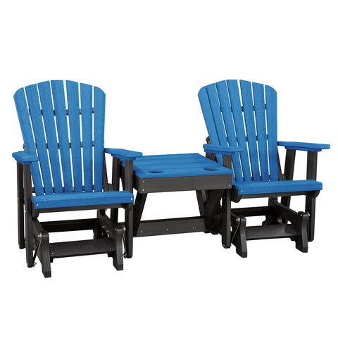 OS Home and Office Model 515BBK-K Double Glider with Center Table in Blue with a Black Base