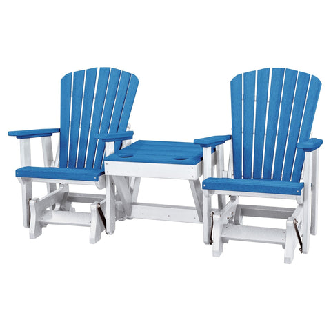 OS Home and Office Model 515BW-K Double Glider with Center Table in Blue and White