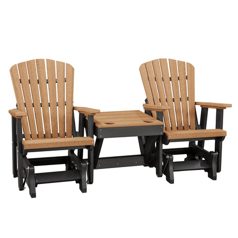 OS Home and Office Model 515CBK-K Double Glider with Center Table in Cedar with a Black Base