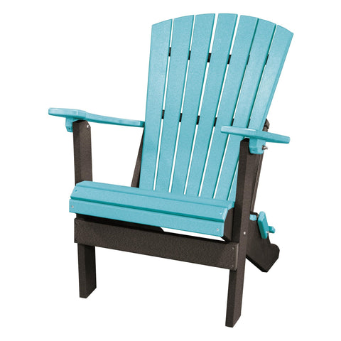 OS Home and Office Model 519ARB Fan Back Folding Adirondack Chair Made in the USA- Aruba Blue on Black Base