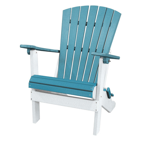 OS Home and Office Model 519ARW Fan Back Folding Adirondack Chair Made in the USA- Aruba Blue with White Base
