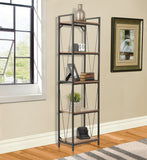 OS Home and Office Mountain Ridge Model 41412 Five Shelf Bookcase with Black Metal Uprights and Rustic Reclaimed Barnwood Laminate